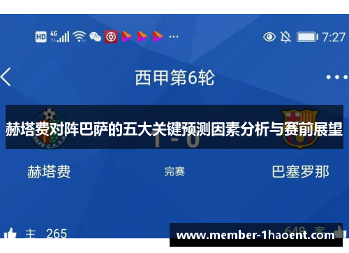 赫塔费对阵巴萨的五大关键预测因素分析与赛前展望